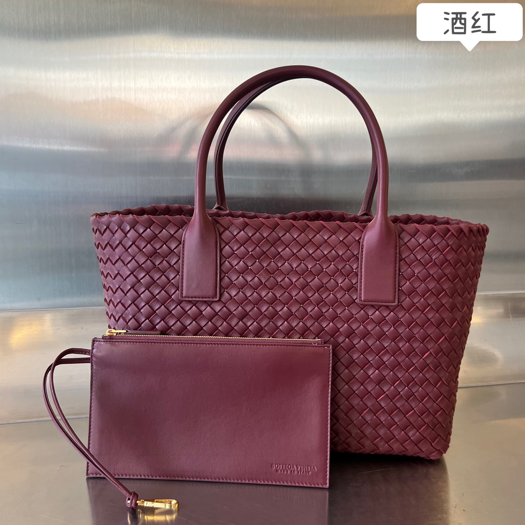 Small Cabat Intreccio Leather Tote Bordeaux